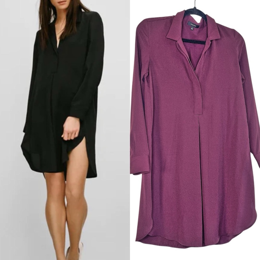 Babaton Aritzia Lee Shirt Long Sleeve Collared Maroon Tunic Dress Size XS